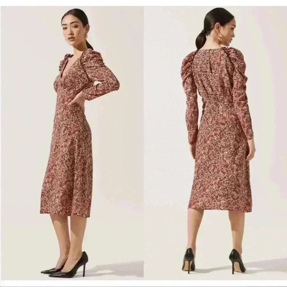 Astr Dresses & Skirts - ASTR The Label Ruched Sleeve Floral Cottagecore Midi‎ Dress Small S Keyhole Back